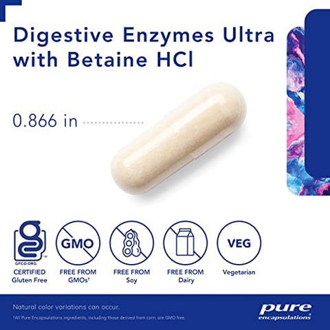 Digestive Enzymes Ultra com Betaine HCl – Suplemento Digestivo Vegetariano para Apoiar a Digestão de Proteínas, Carboidratos, Fibras e Laticínios* – 180 Cápsulas - Pure Encapsulations