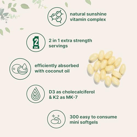Micro Ingredients - Vitamina D3 10000 UI Plus K2 (MK-7) 200 mcg, 300 Softgels de Óleo de Coco Virgem | 2 em 1 Vitaminas D