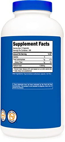 Psyllium Husk 1500mg – 500 Cápsulas (3 Frascos) | Fibra Natural para Digestão Saudável - Nutricost