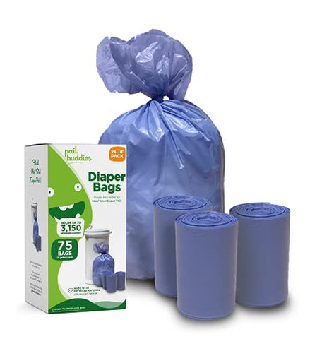 Bolsas de Fraldas Pail Buddies, 75 Unidades, Fragrância de Pó Fresco, Compatíveis com o Balde de Fraldas Ubbi, Feitas com Material Reciclado, Capacidade de 13 Litros, Fortes e Duráveis