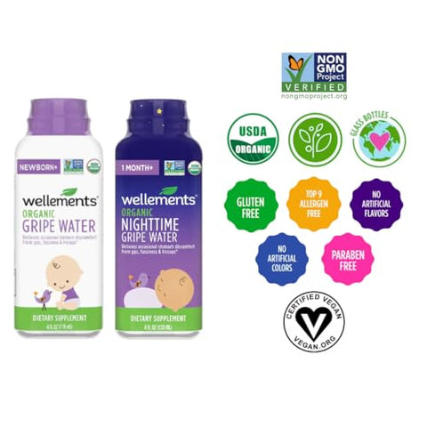 Gripe Water Orgânico para Bebês, Dia – Alívio Natural para Cólicas – 120ml - Wellements
