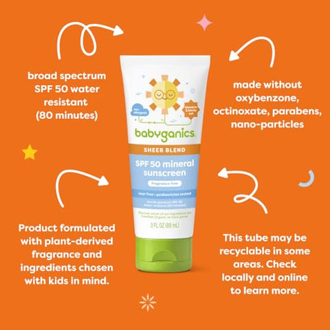 Protetor Solar Babyganics SPF 50 Mineral, Fórmula Leve, Proteção UVA UVB, Octinoxate – 100ml