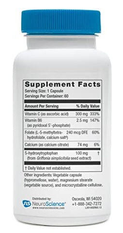 Serene – Suporte ao Humor e Sono com 100mg de 5-HTP, Vitamina B6, Folate e Cálcio – Suplemento de Suporte à Serotonina para Função Sono-Vigília (60 cápsulas) - NeuroScience
