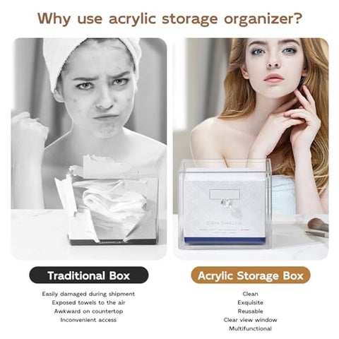 Wanapure - Suporte Descartável para Toalhas Faciais com Gaveta, Caixa de Armazenamento em Acrílico para Clean Skin Club, Suporte de Toalhas Faciais em Acrílico, Caixa de Luxo para Toalhas Faciais (Excluindo Toalhas Faciais)