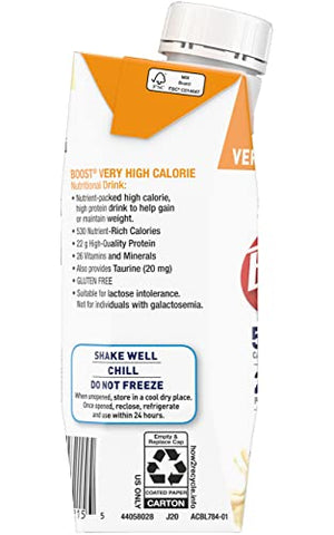 BOOST - Boost Bebida Nutricional Muito Calórica, Sabor Baunilha, Caixa de 8 Onças, Pacote com 27 – Marca Boost
