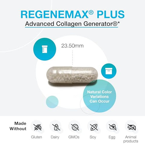 RegeneMax Plus – Biotina e Colina para Cabelo, Pele, Unhas e Articulações – Estimula a Produção de Colágeno para Saúde Óssea e Redução de Rugas – Biotina 5000mcg (60 Cápsulas) - XYMOGEN