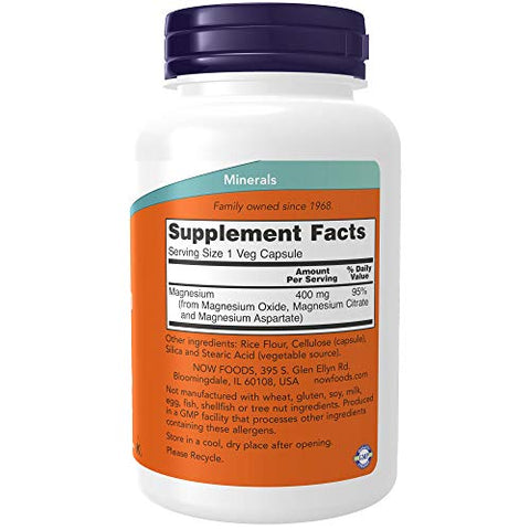 NOW Foods - NOW Magnesium 400mg, 180 Cápsulas (Pacote com 2) – Suplemento de Magnésio de Alta Potência