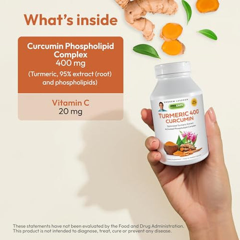 Cúrcuma 400-120 Cápsulas – 95%% Curcuminoides como Complexo de Fosfolipídeos para Benefícios Ótimos e Maior Absorção, Extrato Padronizado de Alta Potência, Pequeno e Fácil de - ANDREW LESSMAN