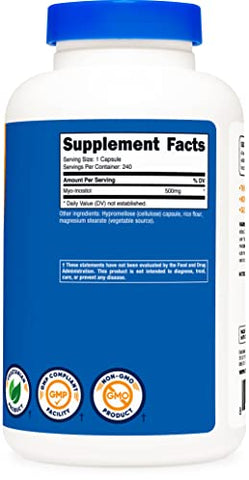 Inositol 500mg – 240 Cápsulas Veggie, Sem OGM, Sem Glúten (Myo-Inositol) - Nutricost