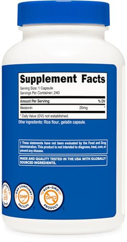 Melatonina 20mg, 240 Cápsulas, Sem OGM – Compre Agora! - Nutricost
