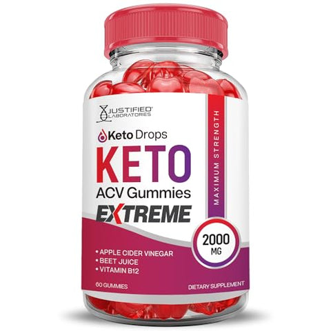Justified Laboratories - (2 Pacotes) Gomas Keto Drops Keto ACV Extreme 2000MG Fórmula Avançada de Gomas Keto Drops Keto com Vinagre de Maçã, Romã e Beterraba em Pó B12 Vegano Não GMO 120 Gomas