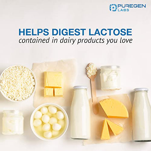 P Puregen Labs - Puregen Labs – Lactase Enzima 9000 FCC, Comprimidos para Intolerância à Lactose 360 Unidades