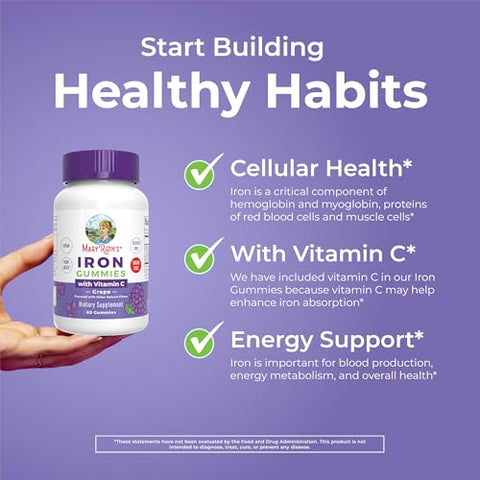 MaryRuth Organics - MaryRuth’s Gomas de Ferro para Adultos | Sem Açúcar | Suplemento de Ferro em Gomas com Vitamina C para Maiores de 14 Anos | Suplemento de Ferro para Deficiência de Ferro | Suporte Imunológico | Vegano