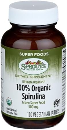 Generic - Sprouts Orgânico Spirulina 500 Mg – 100 Cápsulas | Superalimento Natural