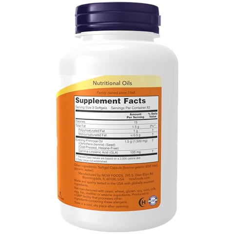Suplementos, Óleo de Prímula 500 mg com GLA Natural (Ácido Gama-Linolênico), 250 Softgels - NOW Foods
