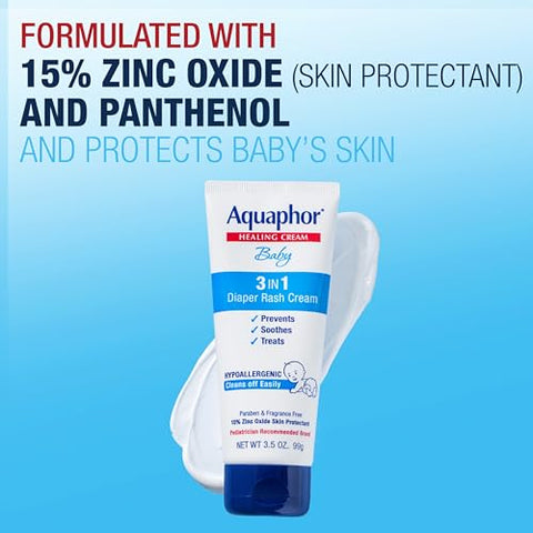 Pomada para Assaduras de Bebê, Alívio 3 em 1 para Assaduras, Tubo de 100g - Aquaphor