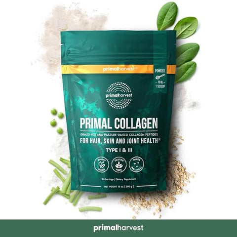 Colágeno em Pó para Mulheres ou Homens – Peptídeos de Colágeno Tipo I – 100g - Primal Harvest