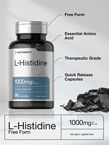 L-Histidine 1000mg 90 Cápsulas | Livre de Transgênicos e Glúten | Grau Farmacêutico - Horbäach