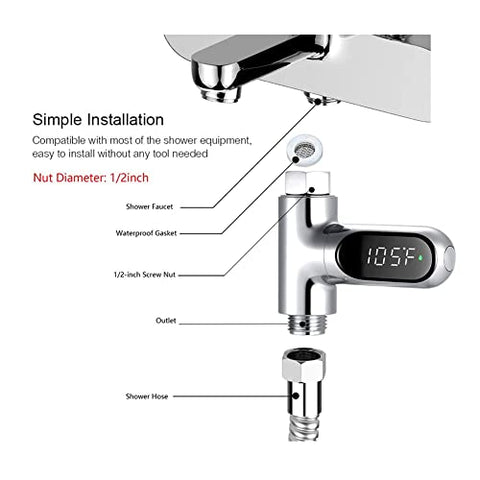 KAMEISHI - Termômetro de Chuveiro LED Digital de Segunda Geração para Banho de Bebê em Fahrenheit Celsius com Display Giratório 360° para Casa Banheiro Cozinha k2