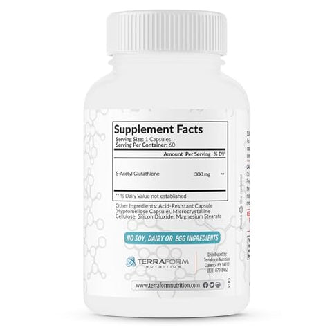 TerraForm Nutrition - Terraform Nutrition – Suplemento S-Acetyl Glutathione Extra Forte 300mg – 60 Cápsulas Resistentes ao Ácido – Fabricado nos EUA