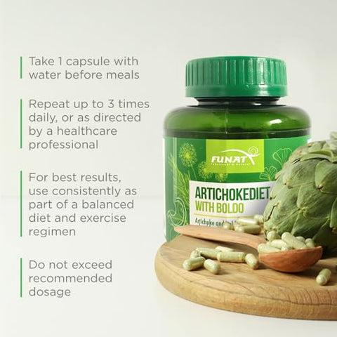 FULL OF NATURE FUNAT - ARTICHOKEDIET com Boldo | ALCACHOFA CON Boldo | Suplemento Herbal para Emagrecimento e Digestão – 60 Cápsulas