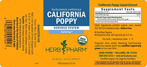 Extrato Líquido de Papoula da Califórnia Orgânica Certificada para Apoio ao Sistema Nervoso Calmante – 120 ml - Herb Pharm