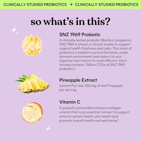 Purr Gomas Probióticas Vaginais para Mulheres – pH Equilibrado, Odor Saudável, Equilíbrio de Candida - Lemme