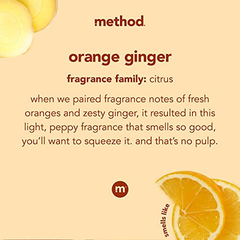 Recarga de Sabonete Líquido para as Mãos Method, Laranja e Gengibre, Frasco Reciclável, Fórmula Biodegradável, 828 ml (Pacote com 4)