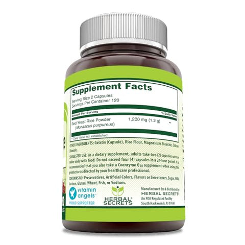 Red Yeast Rice 1200 Mg por Porção, 240 Cápsulas Vegetais | Não-OGM | Sem Glúten | Fabricado nos EUA - Herbal Secrets