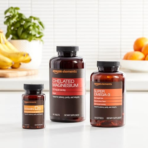 Magnésio Glicinato Quelato, 270 mg por Porção (2 Comprimidos), Vegano, 240 Comprimidos - Amazon Elements