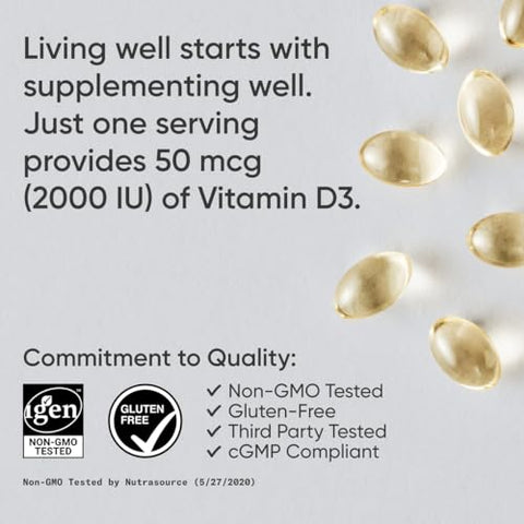 Vitamina D3 2000 UI Sports Research com Óleo de Coco MCT – Suplemento de Alta Potência para o Sistema Imunológico