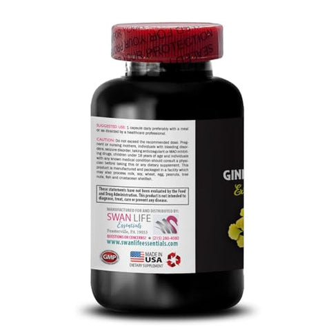 SWAN LIFE ESSENTIALS - GINKGO BILOBA EXTRACT – Suplemento Herbal de Ginkgo biloba, Antioxidante à base de plantas, Cápsulas de extrato herbal, Reforço antioxidante de Ginkgo – 2 Frascos 120 cápsulas