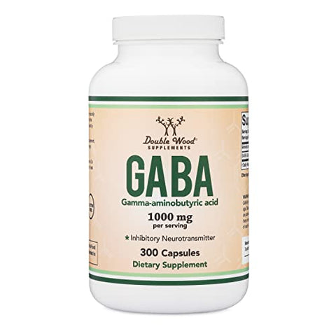 Double Wood Supplements - GABA Double Wood – Suplemento 300 Cápsulas, 1.000mg por Porção – Promove Calma, Relaxamento e Suporte ao Sono – Vegano, Livre de Glúten, Não-OGM (Ácido Gama-Aminobutírico)