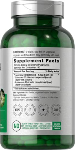 Cápsulas de Equinácea e Hydrastis | 1400mg | 300 Unidades | Vegetariano, Não-OGM, Livre de Glúten | Extrato de Suplemento - Horbäach