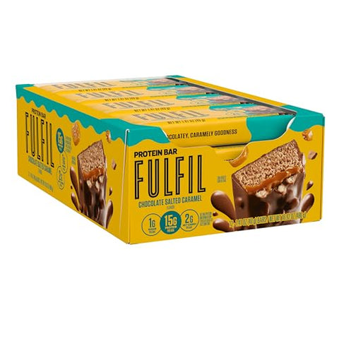 Barras de Proteína, Nova Receita Chocolate Caramelo Salgado, 15g Proteína, Itens Essenciais para a Despensa, 12 Unidades, Embalagem Pode Variar - FULFIL