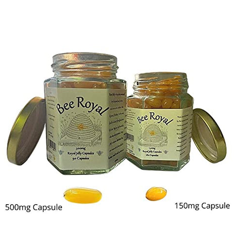 Bee Royal - Cápsulas de Geléia Real Fresca 500mg – 60 Cápsulas de 100% Geléia Real da Rainha Fresca, Não Liofilizada – Suporta Sistema Imunológico, Fertilidade, Gerenciamento de Energia, Reduz o Cansaço