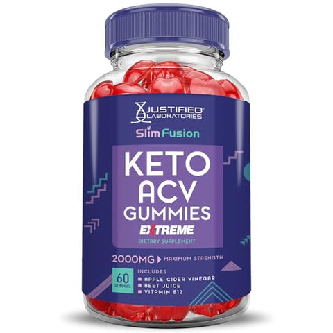 Justified Laboratories - Slim Fusion Keto ACV Gummies Extreme 2000MG – Gomas Avançadas de Slimfusion Keto com Vinagre de Maçã, Romã e Beterraba em Pó B12 Vegan Non GMO 60 Gummys