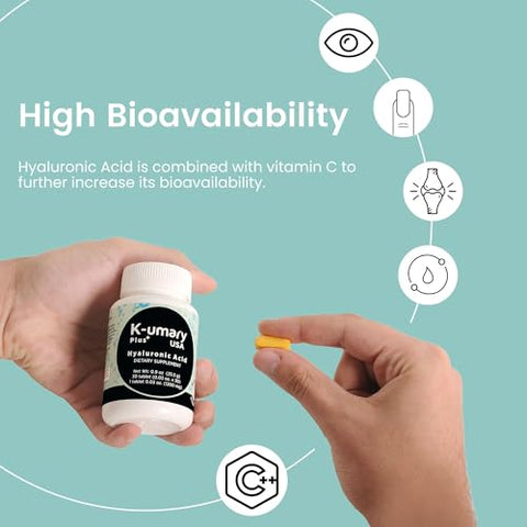 K-UMARY - Suplemento Ácido Hialurônico, 1200mg, 30 Comprimidos (30 Dias de Uso), Contribui para a Lubrificação das Articulações, para Articulações Saudáveis, Alta Bioacessibilidade, 1 Pacote