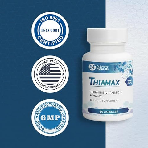 Objective Nutrients - Thiamax Vitamin B1 (TTFD) Cápsulas, 100mg, 60 unidades – Sem Aditivos ou Agentes de Fluxo