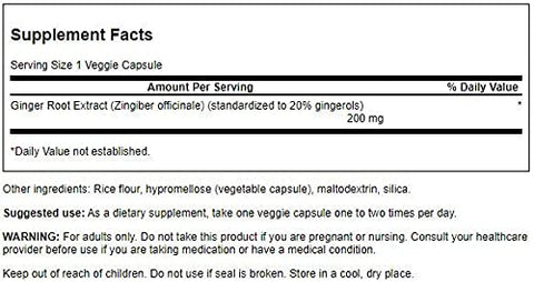 Extrato de Raiz de Gengibre Máxima Força 200mg 60 Cápsulas Vegetais (3 Pacotes) - Swanson