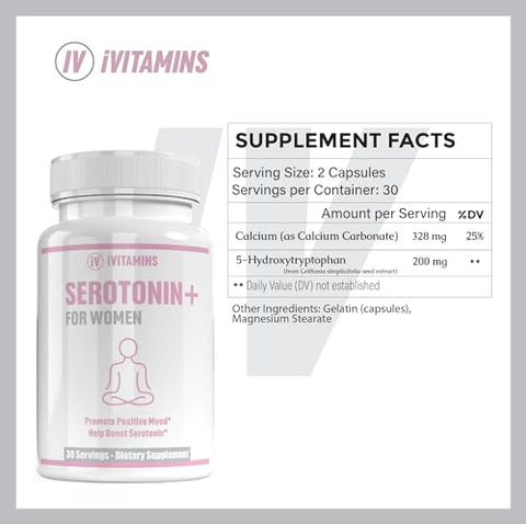 iVitamins - Suplementos de Serotonina para Mulheres – Apoia Níveis Saudáveis de Serotonina, Melhora o Humor