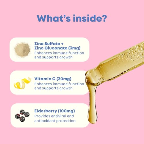 JoySpring - Gotas de Suplemento de Zinco Líquido – Zinco para Crianças e Extrato de Sabugueiro, Suporte Imunológico de Zinco para Crianças, Xarope de Sabugueiro Sambucus, Gotas de Vitamina Antioxidante para o Sistema Imunológico – Absorção Rápida, 30ml