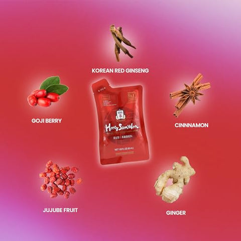 JUNG KWAN JANG - HongSamWon Bebida Herbal de Ginseng Vermelho Coreano | Energético, Pré-treino, Suplemento de Ginseng, Chá Herbal | Extrato de Ginseng Vermelho Coreano, Jujuba, Gengibre, Canela | Amigável para Veganos |