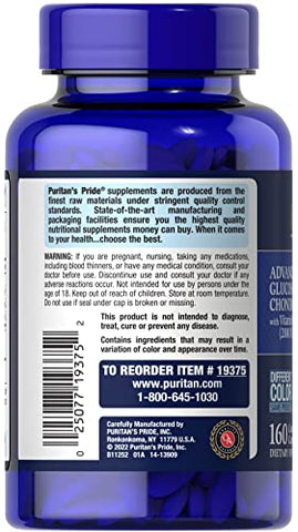 Puritan's Pride - Puritan’s Pride – Glucosamina Condroitina com Vitamina D3, 160 cápsulas – Forte Triplo – Compre Agora!
