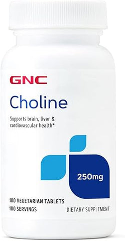 Choline 250mg | Suporte para Saúde Cerebral, Hepática e Cardiovascular | Vegetariano | 100 Comprimidos - GNC