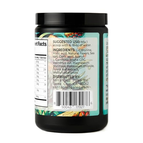 Natural Pré Treino em Pó, Abacaxi, Eletrólitos Pré-Treino Keto com Magnésio, Potássio, L-Citrulina, 150mg de Cafeína, Mistura para Bebida sem Açúcar para Energia - Santa Cruz Paleo
