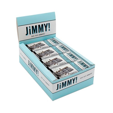 JIMMYBAR - JiMMY’S! Barra de Proteína Funcional – Cookies and Cream – 12 Unidades – 18g Proteína com Cafeína, Ômega 3 e Óleos MCT – Baixo teor de açúcar, sem glúten, Energizante