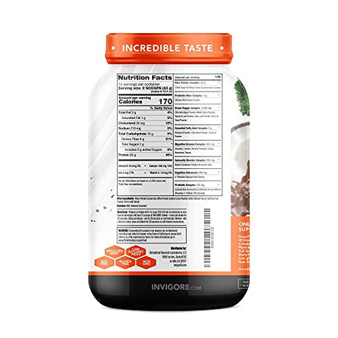 Shake de Proteína Isolada de Soro de Leite de Pasto Superfood Sabor Chocolate Brownie – Substituto de Refeição sem Glúten e Não-OGM com Probióticos e Ômega 3 (645g) - INVIGOR8