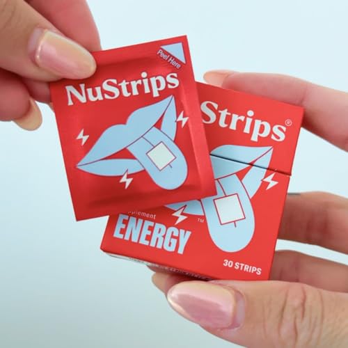 NuStrips - Energia Natural | Tiras Energéticas Instantâneas com 50mg de Cafeína, L-Teanina, Vitamina B12 | 30 Tiras Energéticas = 30 Bebidas Energéticas | Absorção 5X Mais Rápida