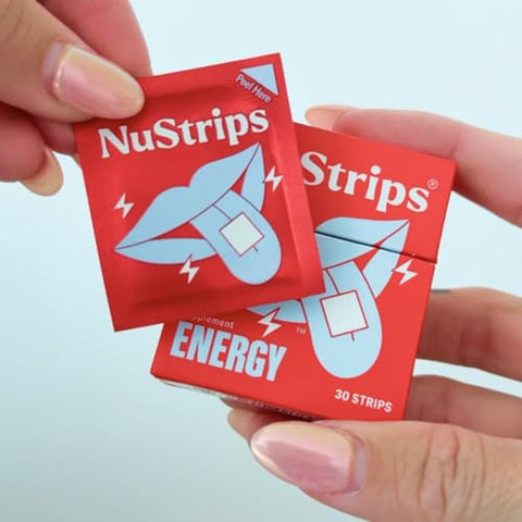 NuStrips - Energia Natural | Tiras Energéticas Instantâneas com 50mg de Cafeína, L-Teanina, Vitamina B12 | 30 Tiras Energéticas = 30 Bebidas Energéticas | Absorção 5X Mais Rápida
